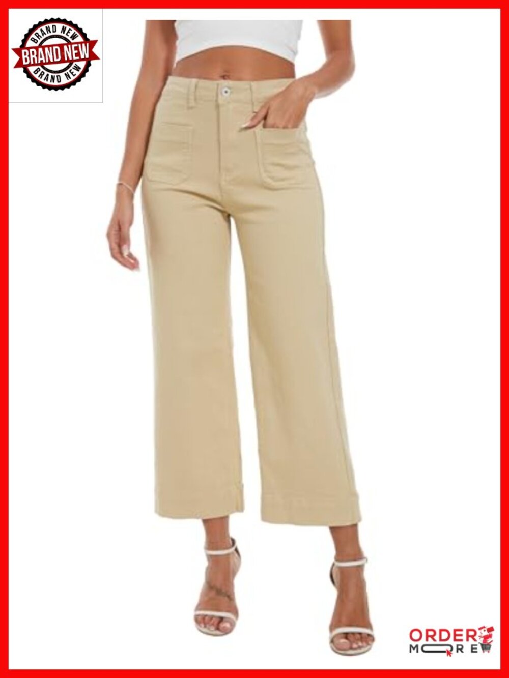 Wide Leg Cropped Jeans High Waisted Flare Stretchy Denim Capri Pants